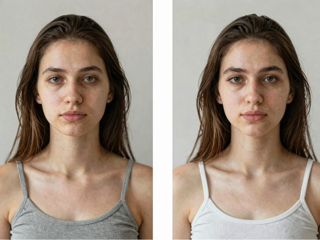 Side-by-side before and after comparison of a portrait photograph